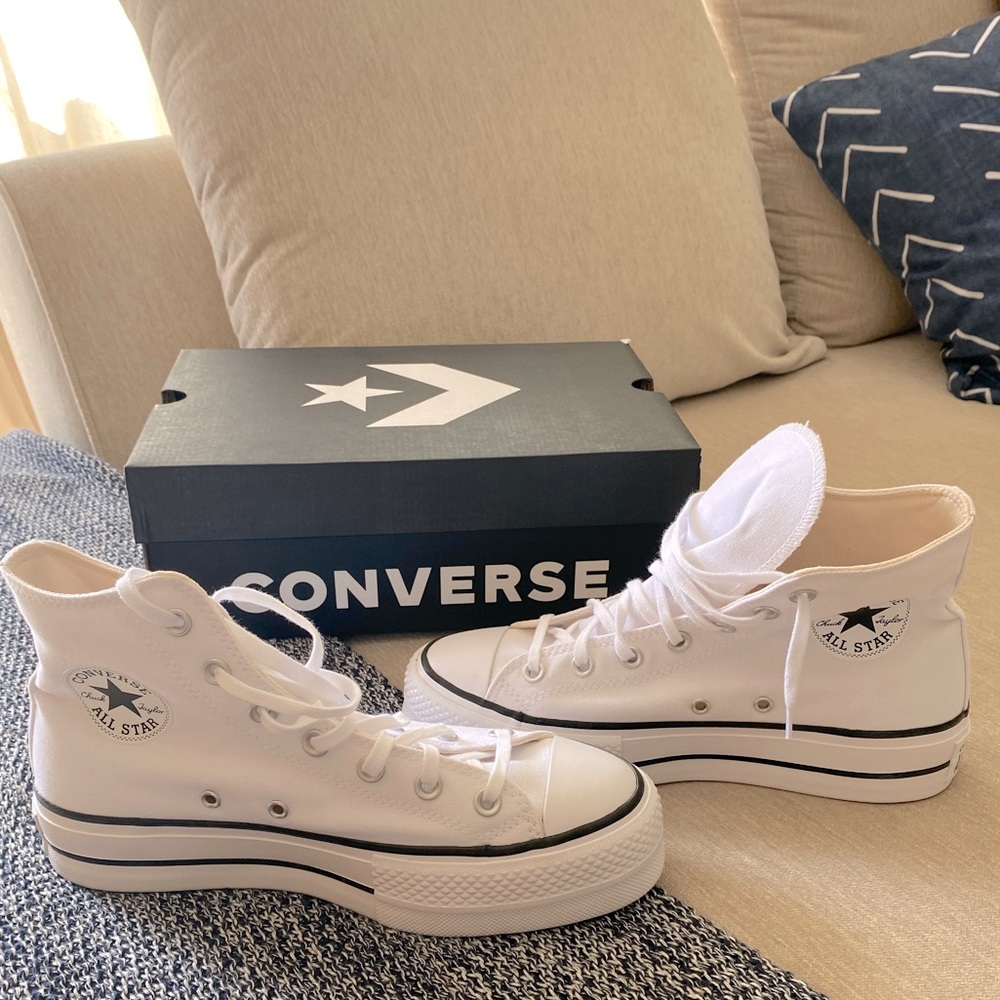 White high top platform converse sneakers